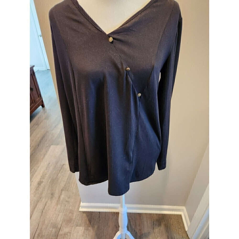 Soft Surroundings Black Top Sz Small With Button Accents long sleeve lightweight